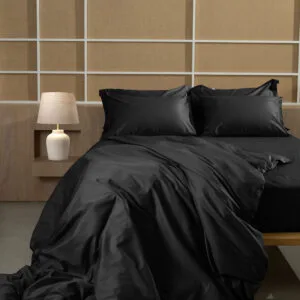 Omnia Solid-Color Cotton-Satin Sheet Set, Black, King Size (280x300)