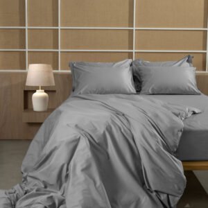 Omnia Solid Color Gray Cotton-Satin Bedding Set, King Size (255x280)