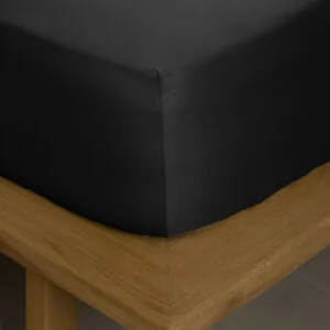 Omnia Cotton Satin Fitted Sheet with Elastic, Black, Double (160x200+40)