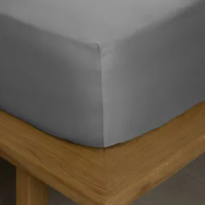 Omnia Cotton Satin Fitted Sheet with Elastic, Grey, Double (160x200+40)