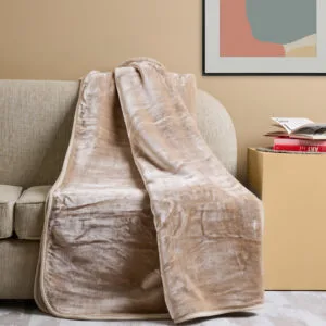 "Silk Touch" Beige Solid-Color Velvet Blanket - Extra-Large 220x240
