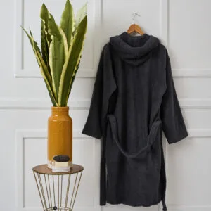 "Pure Cotton" Adult Bathrobe with Hood - Black - M