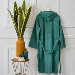 "Pure Cotton" Adult Bathrobe with Hood - Aqua - XL