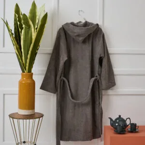 "Pure Cotton" Adult Bathrobe with Hood, Gray - M
