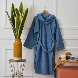 "Pure Cotton" Adult Bathrobe with Hood, Blue - S
