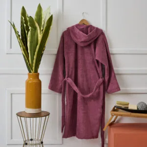 "Pure Cotton" Adult Bathrobe with Hood - Dusty Purple - L