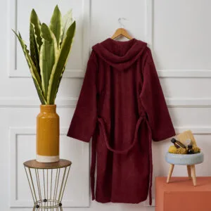 "Pure Cotton" Adult Bathrobe with Hood, Burgundy - M