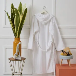 "Pure Cotton" Adult Bathrobe with Hood, White - M