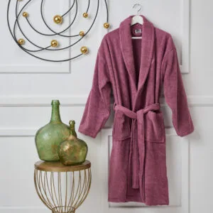 "Pure Cotton" Adult Bathrobe with Collar in Dusty Purple - L