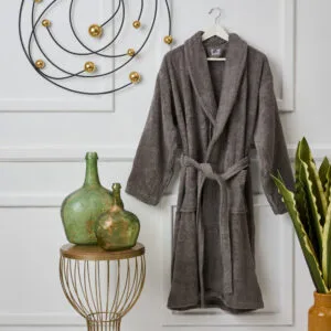 "Pure Cotton" Adult Bathrobe, Grey Collar - L