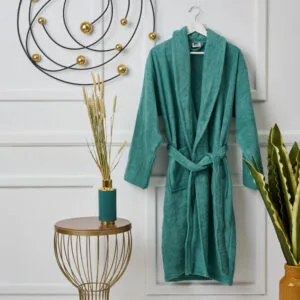 "Pure Cotton" Adult Bathrobe, Aqua Collar - M