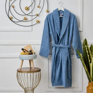 "Pure Cotton" Adult Bathrobe, Blue Collar - XL