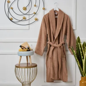 "Pure Cotton" Adult Bathrobe, Latte Collar - M
