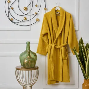 "Pure Cotton" Adult Bathrobe, Yellow Collar - M
